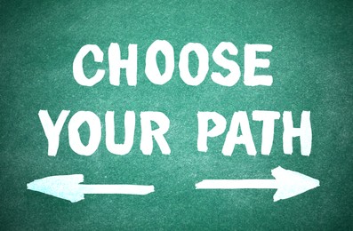 Phrase Choose Your Path on green chalkboard