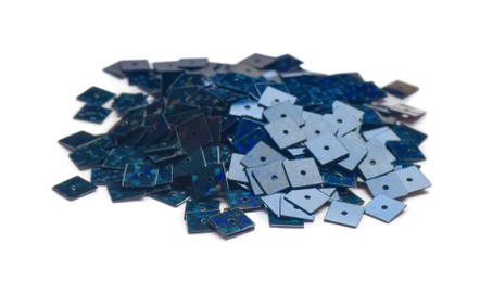 Pile of dark blue sequins isolated on white