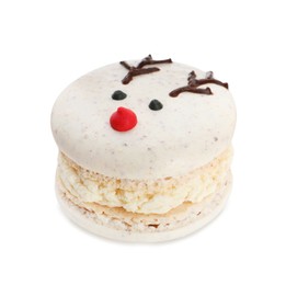 Delicious Christmas reindeer macaron isolated on white