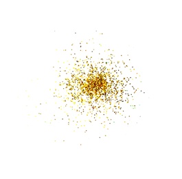 Shiny golden glitter on white background, top view