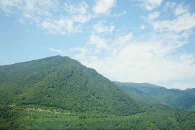 Photo of Beautiful mountain landscape with forest and green hills