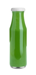 Photo of Bottle of fresh celery juice isolated on white