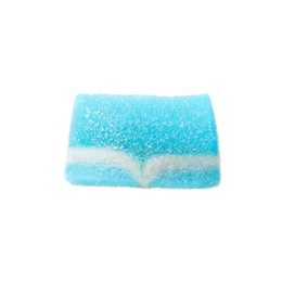 Photo of Blue sweet jelly candy on white background