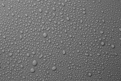 View of many water drops on grey background