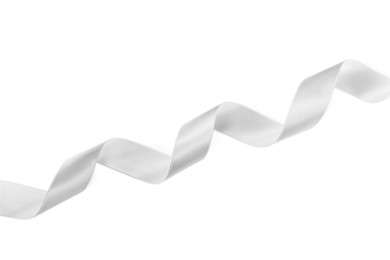 Satin ribbon on white background, top view