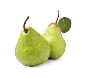 Photo of Two fresh ripe pears on white background