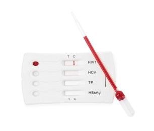Disposable express hepatitis test kit on white background, top view