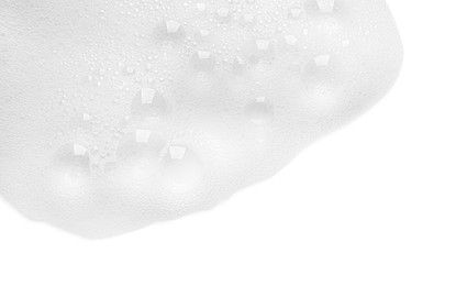 Foam with many bubbles on white background, above view
