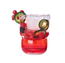 Photo of Spicy red currant cocktail with jalapeno isolated on white