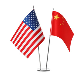 USA and China flags on white background. International relations