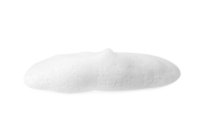 Drop of fluffy soap foam on white background