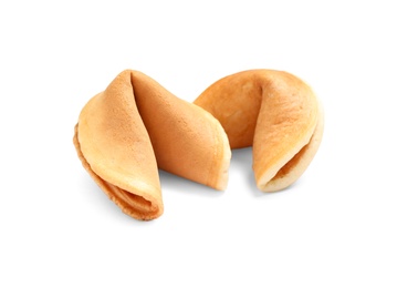 Traditional homemade fortune cookies on white background