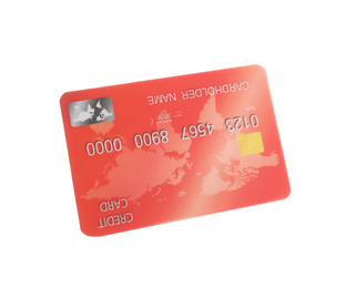 Red plastic credit card isolated on white