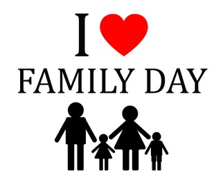 Illustration of parents with their children and phrase I Love Family Day
