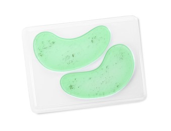 Package with under eye patches isolated on white, top view. Cosmetic product