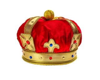 Beautiful velvet crown on white background. Fantasy item