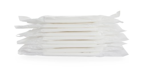 Stack of menstrual pads on white background. Gynecological care
