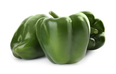 Ripe green bell peppers isolated on white