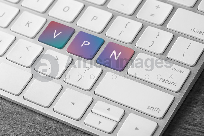 Image of Buttons with letters V P N on computer keyboard, closeup