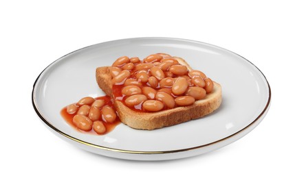Toast with delicious canned beans isolated on white