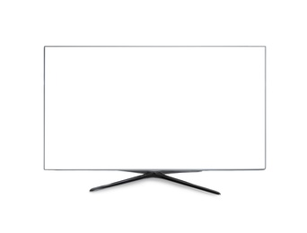 Image of Modern empty wide screen TV monitor isolated on white