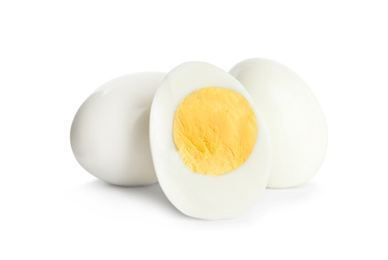 Fresh hard boiled chicken eggs isolated on white