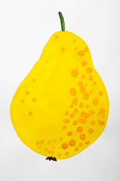 Child's painting of pear on white paper