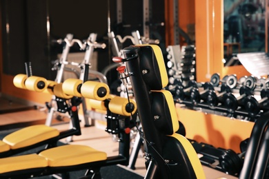Gym interior with set of new equipment