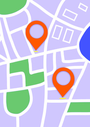 Illustration of city map with marks. Search locations
