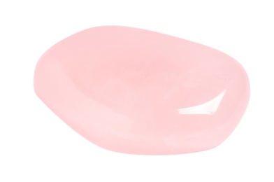 Photo of Beautiful pink quartz gemstone on white background