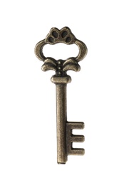 Bronze vintage ornate key on white background