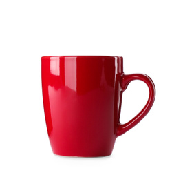 Beautiful red ceramic cup isolated on white