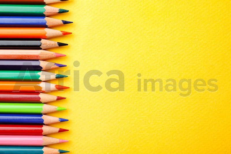 Collection of pencils on table, top view. Color palette