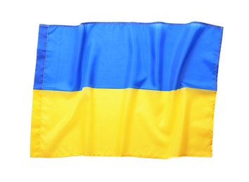 National flag of Ukraine isolated on white, top view