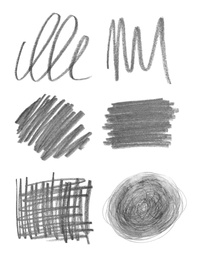 Collage of drawn pencil scribbles on white background