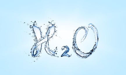 Chemical formula H2O made of water on light blue background