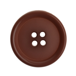 Brown plastic sewing button isolated on white