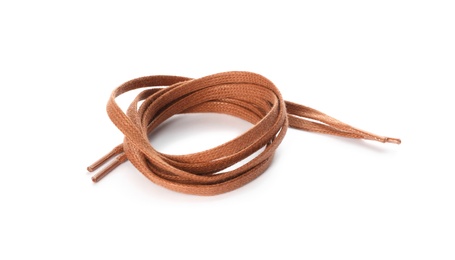 Brown shoe laces isolated on white. Stylish accessory