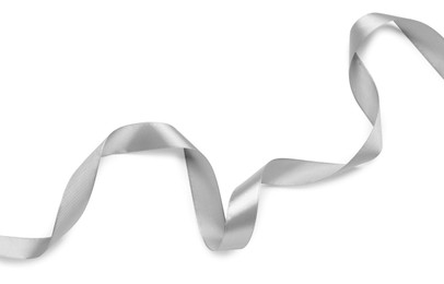 Beautiful silver ribbon isolated on white, top view