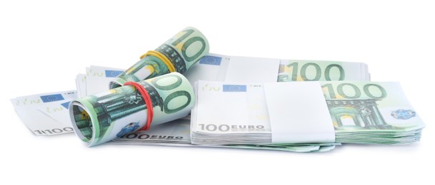 Euro banknotes isolated on white. Money and finance