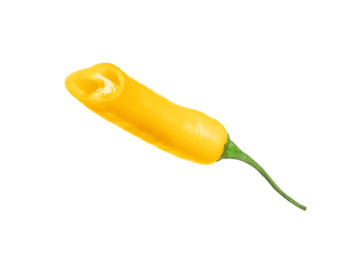 Photo of Piece of yellow hot chili pepper isolated on white