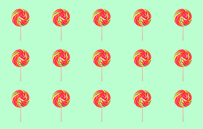 Image of Collage with tasty candies on mint color background, pattern design