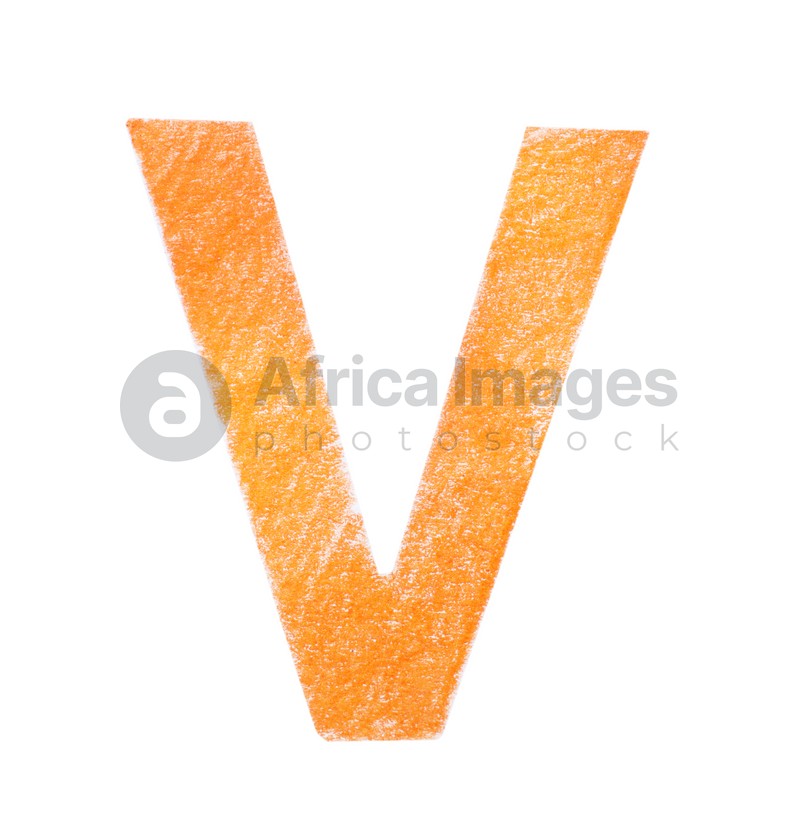 Photo of Letter V written with orange pencil on white background, top view