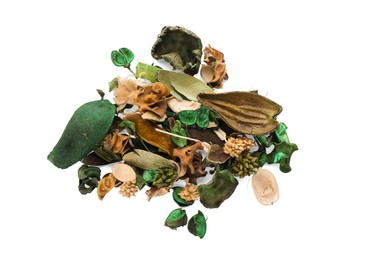 Photo of Pile of scented potpourri on white background, top view