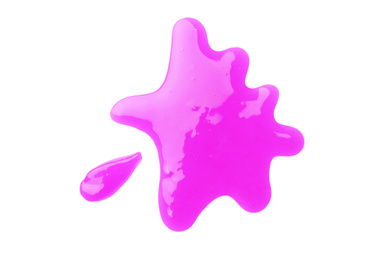 Splash of magenta slime isolated on white, top view. Antistress toy