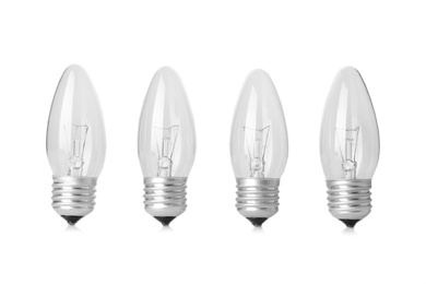 New incandescent lamp bulbs on white background