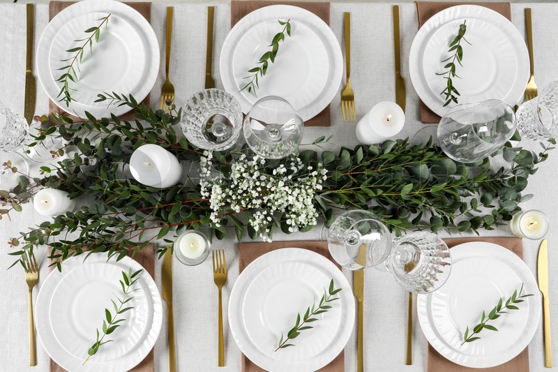 Photo of Stylish elegant table setting for festive dinner, flat lay