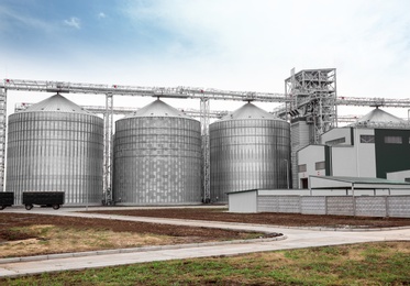 Photo of Row of modern granaries for storing cereal grains