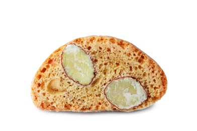 Photo of Slice of tasty cantucci isolated on white. Traditional Italian almond biscuits