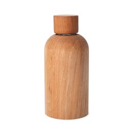 New stylish wooden bottle isolated on white